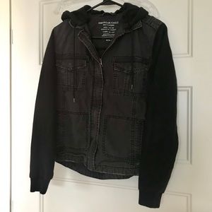 AEO BLACK DENIM/FLEECE JACKET